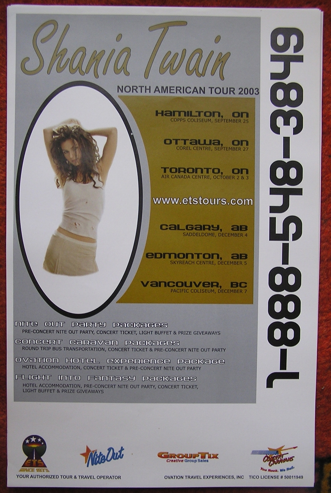 Shania Twain 2003 North America Tour Poster 17*11 Inch With Dates &amp; Venu... - $19.77