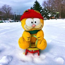 Garfield Takes The Mountain 8&quot; Plush On Sled Fun Farm By Dakin NOS 1978 - £18.94 GBP