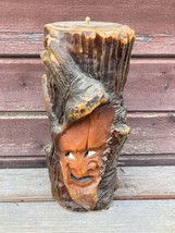 Vtg Johann Gunter Candle Tree Stump W Carved Face 13&quot; Tall 1970&#39;s German - £118.66 GBP