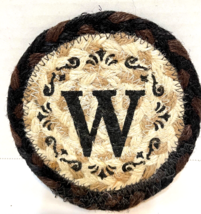 Earth Rugs Monogram W Round Fabric Coaster Brown 5&quot; New with Tag - $10.62