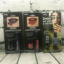 Zombie Gray / Grey Matte Purple Red Nail Polish &amp; Lipstick Make Up Set Halloween - £9.38 GBP