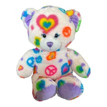Build A Bear BABW Rainbow Hearts Peace Teddy Bear White Purple Feet 16” Plush - £6.39 GBP