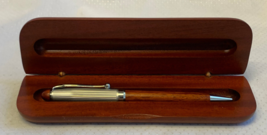 Turned Wood Ballpoint Pen &amp; Box Silvertone Trim Writing Implement *Untes... - $29.95