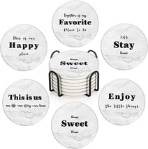 Coasters for Drinks Set of 6, White Marble Vintage Happy Saying Farmhous... - £16.98 GBP