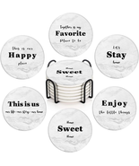 Coasters for Drinks Set of 6, White Marble Vintage Happy Saying Farmhous... - £16.79 GBP
