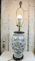 Vintage Chinese Raised Porcelain Table Vase Lamp Floral Hand Painted Asian MCM - $93.49