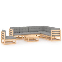  Garden Lounge Set Natural wood, Grey Solid pinewood, 100% polyester - $19,900.66 MXN