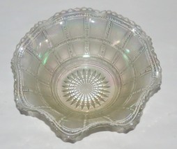 Antique Imperial Glass White Carnival Glass Beaded Block Ruffled Bowl - $39.59