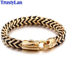 8MM Braided Leather Wrap Bracelet Men Luxury Gold Plated Stainless Steel Men&#39;s B - £26.54 GBP