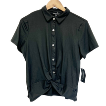 NEW Sweet Rain Juniors XL Top Black Button Front Twist Front Short Sleeve Knit  - £11.58 GBP