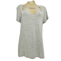 Jennifer Lopez Women&#39;s size Large Short Sleeved Keyhole T Knit Shirt Top Gray - £17.69 GBP