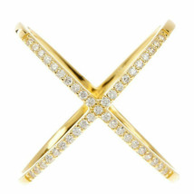 0.50Ct Round Cut Moissanite 14K Gold Plated Criss Cross Design Ring Promise Band - £73.63 GBP