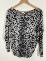 Tracy Reese S Gray Leopard Wide Neck Soft Cotton Knit Sweater - £27.67 GBP