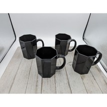 Set of 4 Arcoroc France Octime Black Glass Octagon Mugs (#2) - £15.95 GBP