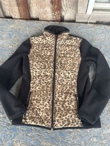 LRL Ralph Lauren Active Fleece Jacket Black Cheetah Animal Print Zip Womens Sz S - £18.79 GBP