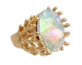 Fashion Aurora Boeralis Crystal Gold Plated Branch Design Stretch Cocktail Ring - $34.30