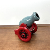 Vintage Hand-Painted Wood Cannon Two Wheel Mount Red Figurine Decor - $14.95