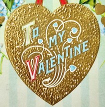 To My Valentine 1900s Greeting Postcard Embossed Gold Heart Ivy PCBG6D - $29.99