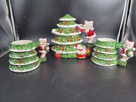 World Bazaar Teapot and 2 Mugs Bear Decorating Christmas Tree Ceramic Winter VTG - £24.31 GBP