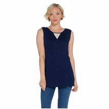 Dennis Basso Sleeveless Knit Tunic Length Tank Lace Navy M  New A310224 - £11.94 GBP