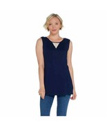 Dennis Basso Sleeveless Knit Tunic Length Tank Lace Navy M  New A310224 - $15.29