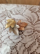 Nice Vintage 3-Tone Silver, Gold, Rose Tone Leaf Brooch Pin.  Very Unusual. - $19.09 CAD