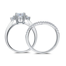 Solid 925 Sterling Silver 2-Pcs Wedding Engagement Ring Set 1 Ct Round C... - $139.99