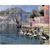Peder Mork Monsted Waterfront Painting Ceramic Tile Mural BTZ22885 - $200.00+