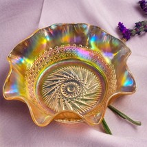 Iridescent Indiana Carnival Glass - 7&quot; Round Ruffled Bowl- Gold / Amber - $185.67 MXN