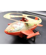 Vtg Russ Berrie Tin Litho Wind Up Spaceship Helicopter Toy No 971 Works ... - €43,21 EUR