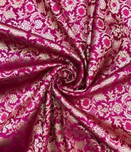 Indian Banarasi Brocade Fabric Pink &amp; Gold Fabric Wedding Dress Fabric - NF365 - £5.96 GBP+