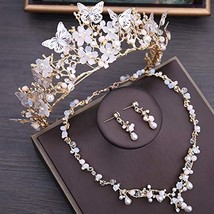 Luxury Crystal Beads Pearl wedding CROWN bridal hair accessory brides Jewelryset - £38.37 GBP