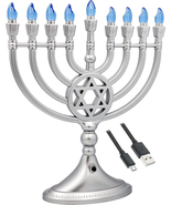 Traditional LED Electric Silver Hanukkah Menorah with Crystals (Silver H... - £34.92 GBP