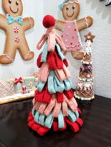 Christmas Pastel Gingerbread Red Aqua Wool Christmas Tree Tabletop Decor... - $22.99