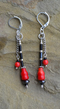 Statement coral earrings, red and black earrings, drop earrings, Boho (E45) - £11.95 GBP