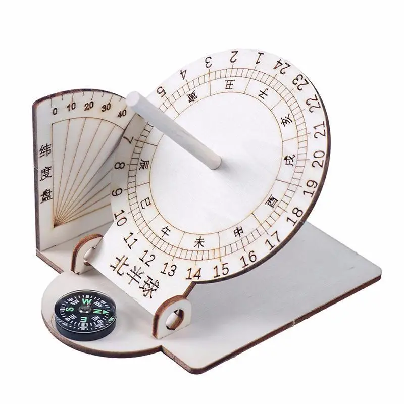 Equatorial Sundial Clock Wooden Building Scientific Model DIY Teaching Aid - $11.26