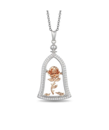 Enchanted Disney Belle 1/5 CT. Diamond Rose in Dome Pendant in Sterling ... - £135.48 GBP