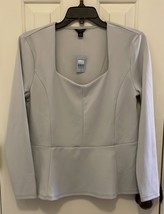 Ann Taylor Gray Peplum Sweetheart Neckline Top Gray Medium Petite NEW - $19.01