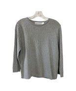 Vintage Alfred Dunner Petite Metallic Knit Sweater – Silver Gray Long Sl... - $397.60 MXN