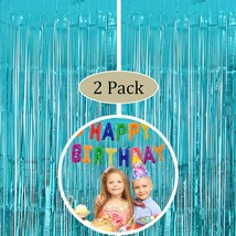 2 Pack Teal Blue Foil Fringe Curtain, Fringe Backdrop Curtains For Birthday Wedd - £12.11 GBP