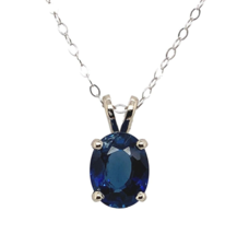 14k White Gold 1.64 Carat Oval Blue Genuine Natural Sapphire Pendant (#J6721) - €829,73 EUR