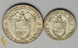 1930 Panama 1/4 Balboa &amp; 1/2 Balboa Silver Coin Lot of 2, KM# 11.1, 12.1 - $72.72