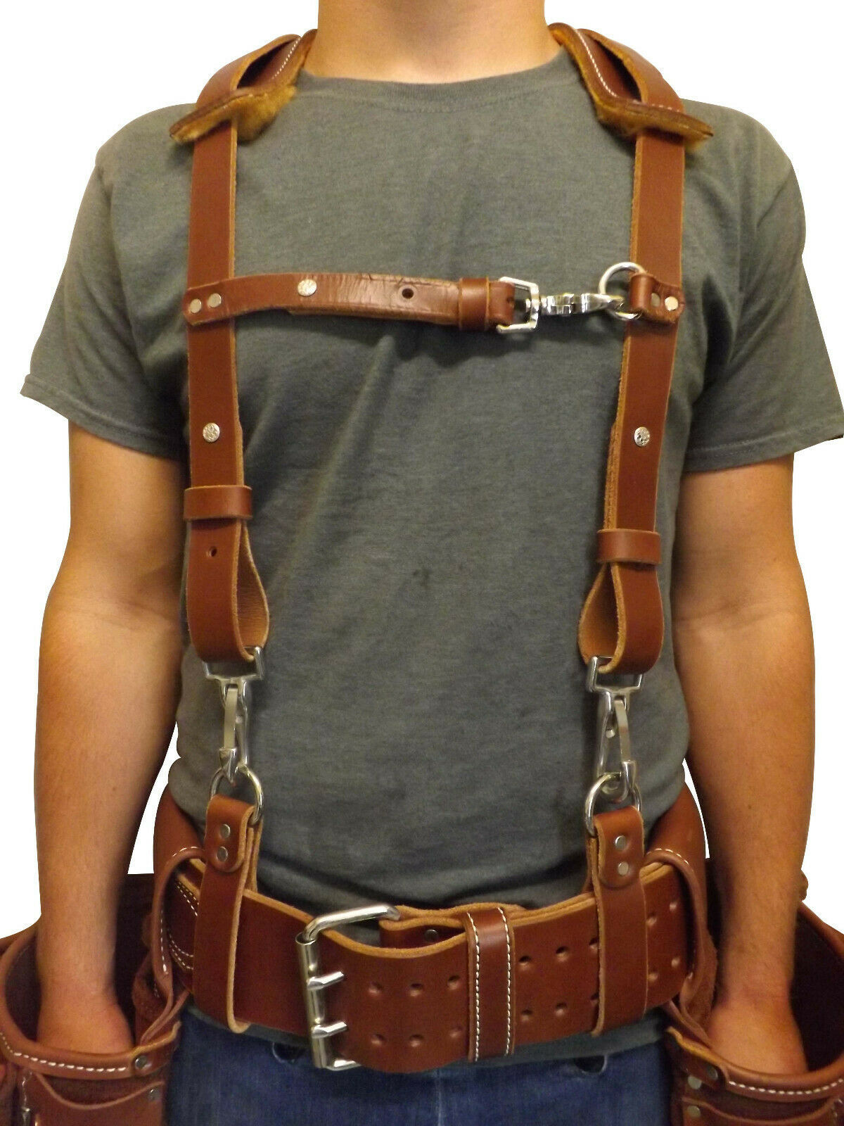 Primary image for LEATHER WORK SUSPENDERS - Amish Construction Belt & Back Support USA HANDMADE