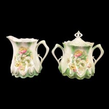 Antique RS Prussia Ornate Porcelain Creamer Sugar Set Hand Painted Art N... - $102.81
