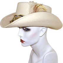 Vintage Splendide Hat USA Georgio Cowboy Gambler Cream Wool Felt Feather Hatband - £63.92 GBP