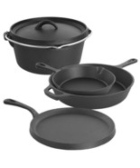 MegaChef Pre-Seasoned Cast Iron 5-Piece Kitchen Cookware Set, Pots and Pans - £62.83 GBP