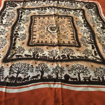 Vintage  brown orange paisley country tree print scarf neck head coverin... - £15.61 GBP