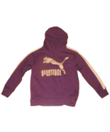 Puma Purple Hoodie Hooded Sweatshirt Gold Glitter Puma Girl Size L 10/12 - £11.66 GBP