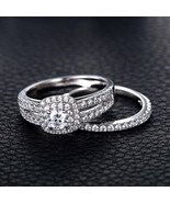 2Ct Simulated Diamond Halo Bridal Set 14k White Gold Plated Over Silver - £118.69 GBP