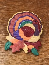 Estate Colorful Plastic Thanksgiving Turkey Perched on Fall Leaves Pin Brooch – - £5.97 GBP